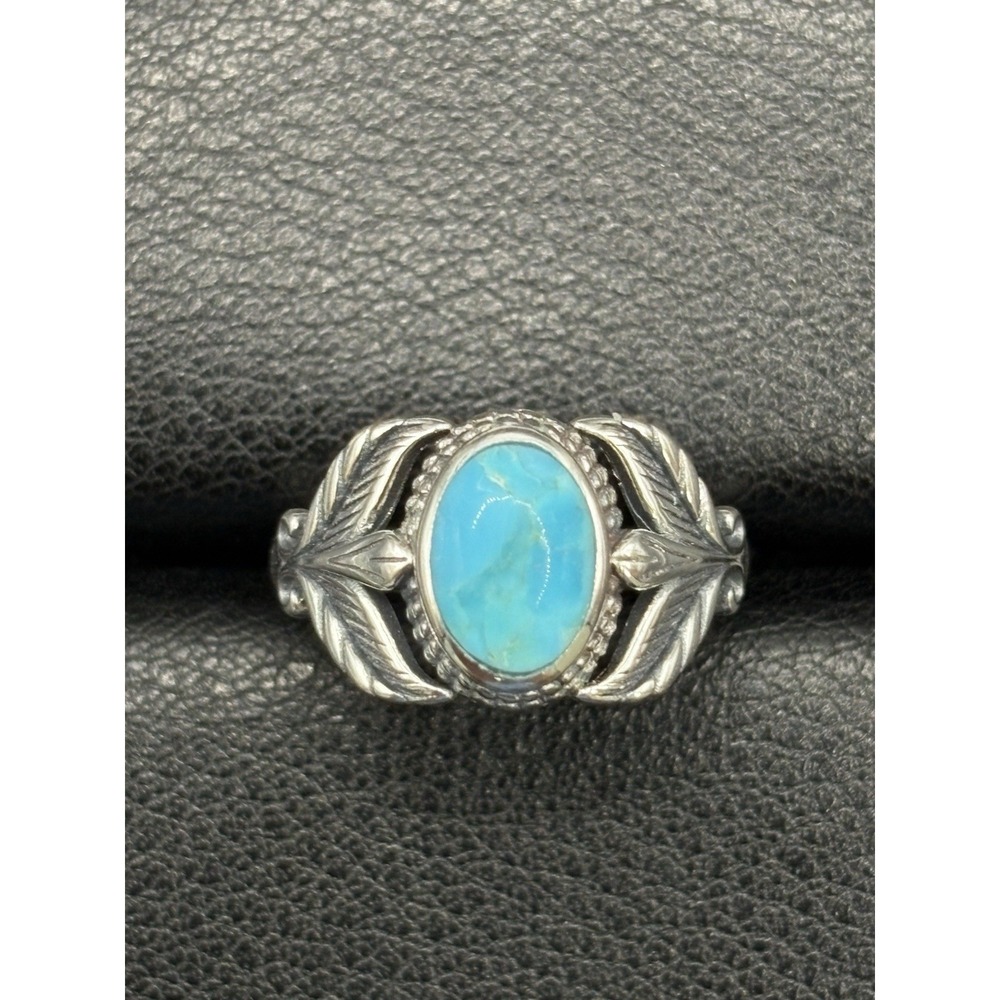 New Condition Sterling Silver Genuine Turquoise Leaf Ring Size 7 E22